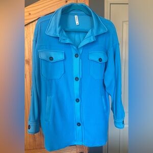 Zenana sky blue fleece button shacket